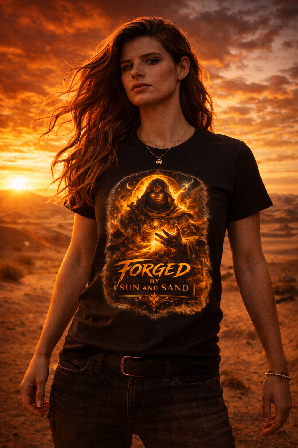 Forged by Sun and Sand — Fire Mage — female mockup