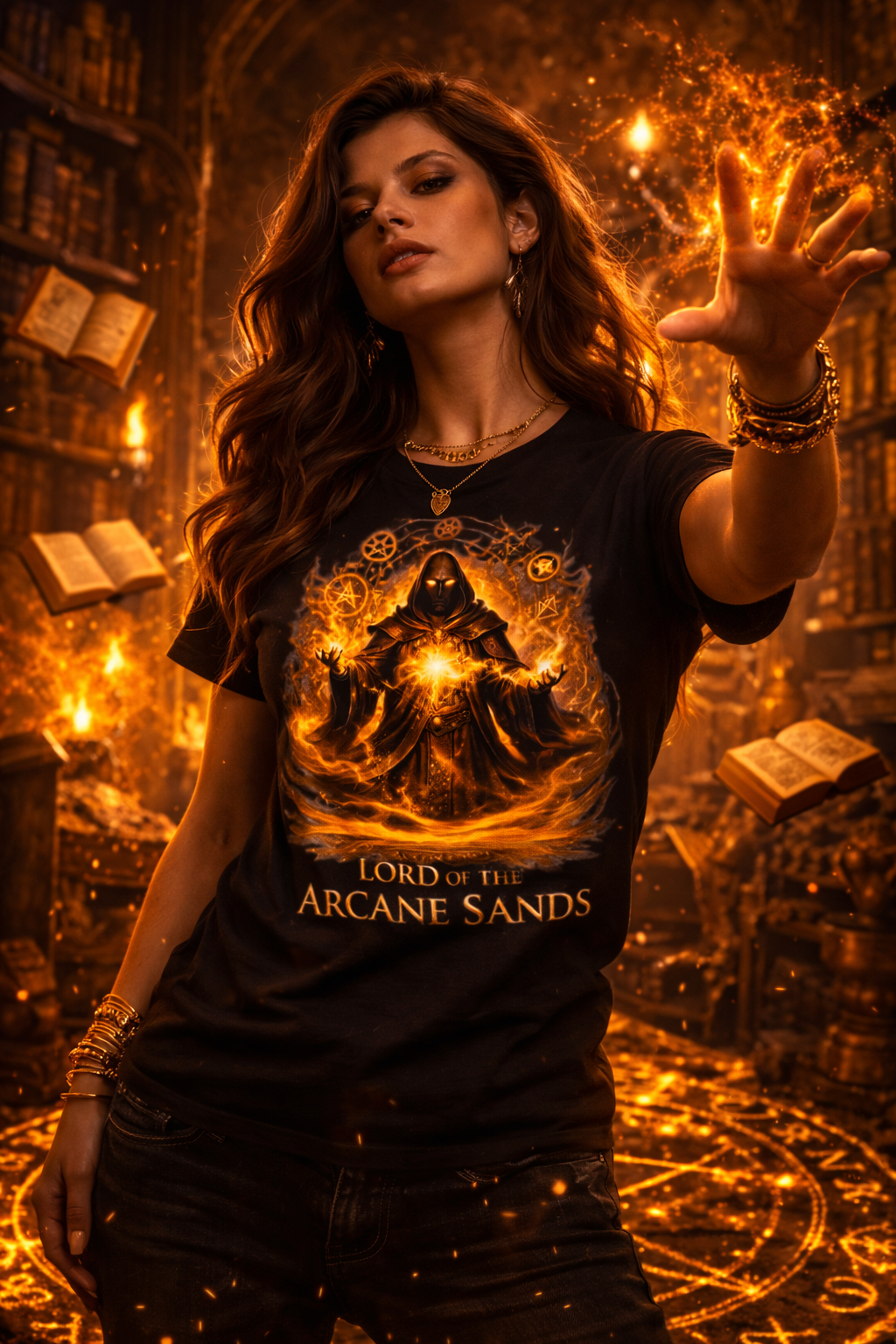 Lord of the Arcane Sands — Flame Sorcerer — female mockup
