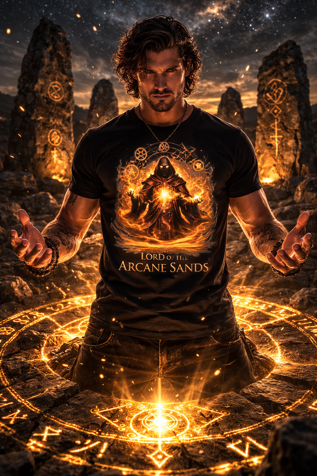 Lord of the Arcane Sands — Flame Sorcerer — male mockup